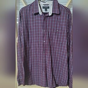 Banana Republic Men's Red and Blue Checkered Shirt, Slim Fit, 100% Cotton